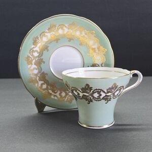 Aynsley corset sage green gold swag bone china tea cup & saucer 1940's